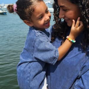 Model and kids wearing oversized blue washed T-shirts – PoshFashion kids fashion