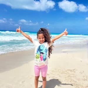 Model wearing a Monsters Inc cartoon with Boo – PoshFashion kidswear print