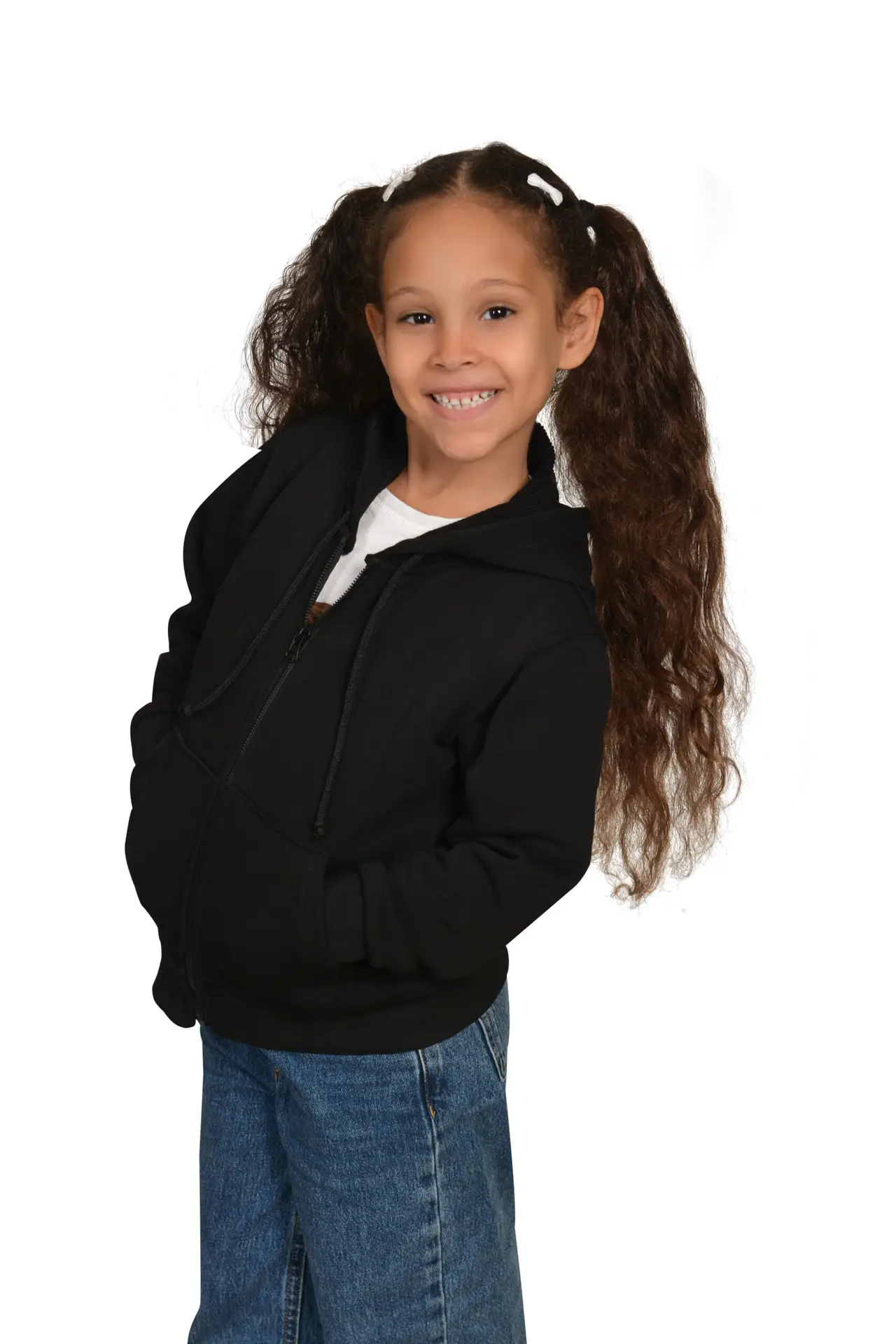 Child wearing a black zip-up cotton sweatshirt – PoshFashion kidswear